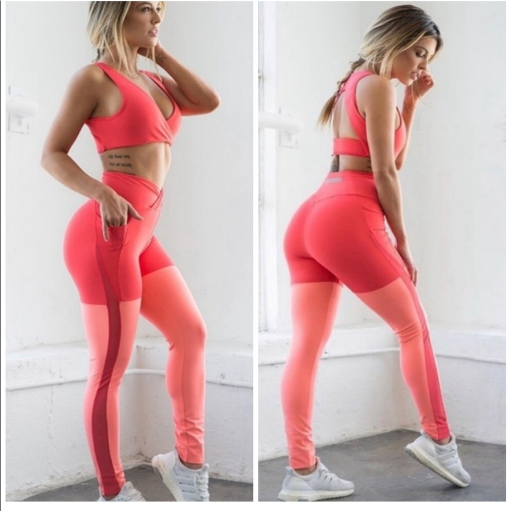 Full set ! Gymshark x Nikki B coral dynamic leggings and bra